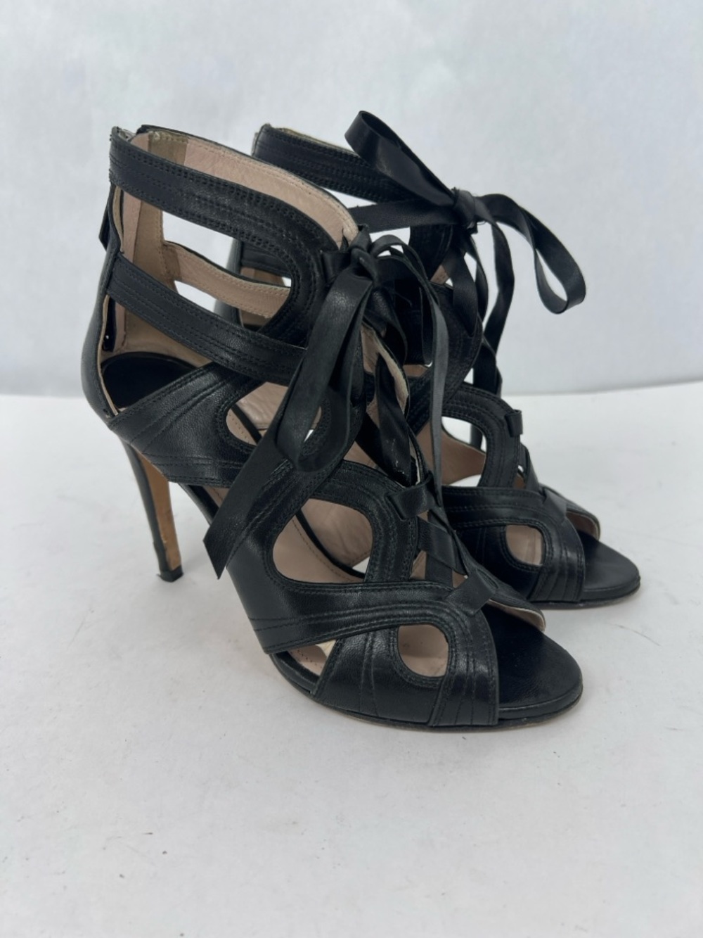 Miu Miu Black Cutout Lace-Up High Heel Sandals